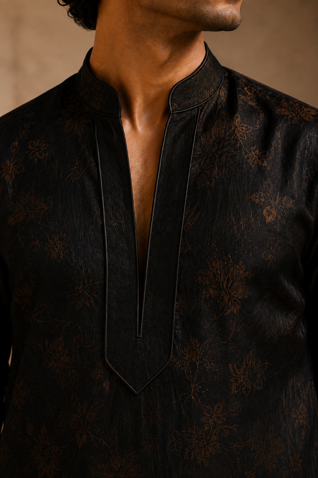 The Dark Bloom — neck and placket detail